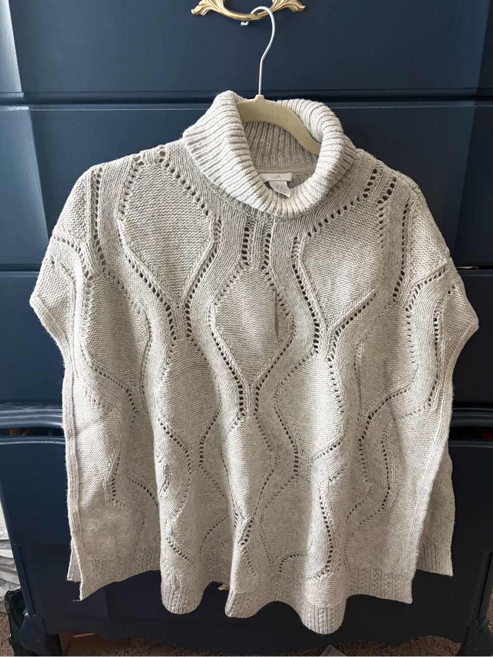 J. Jill Cream Open-Knit Turtleneck Sweater Poncho New